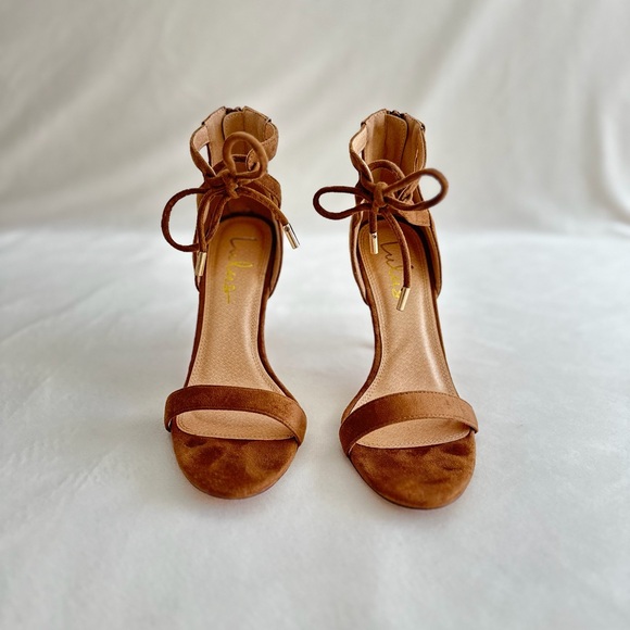 Camel Faux Suede Ankle Strap Heels - Picture 5 of 16